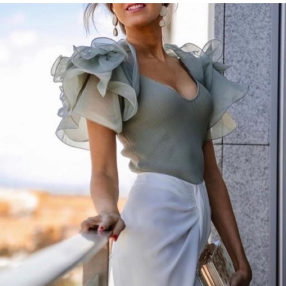 ZARA ORGANZA CROP TOP DUCK BLUE - Picture 7 of 8